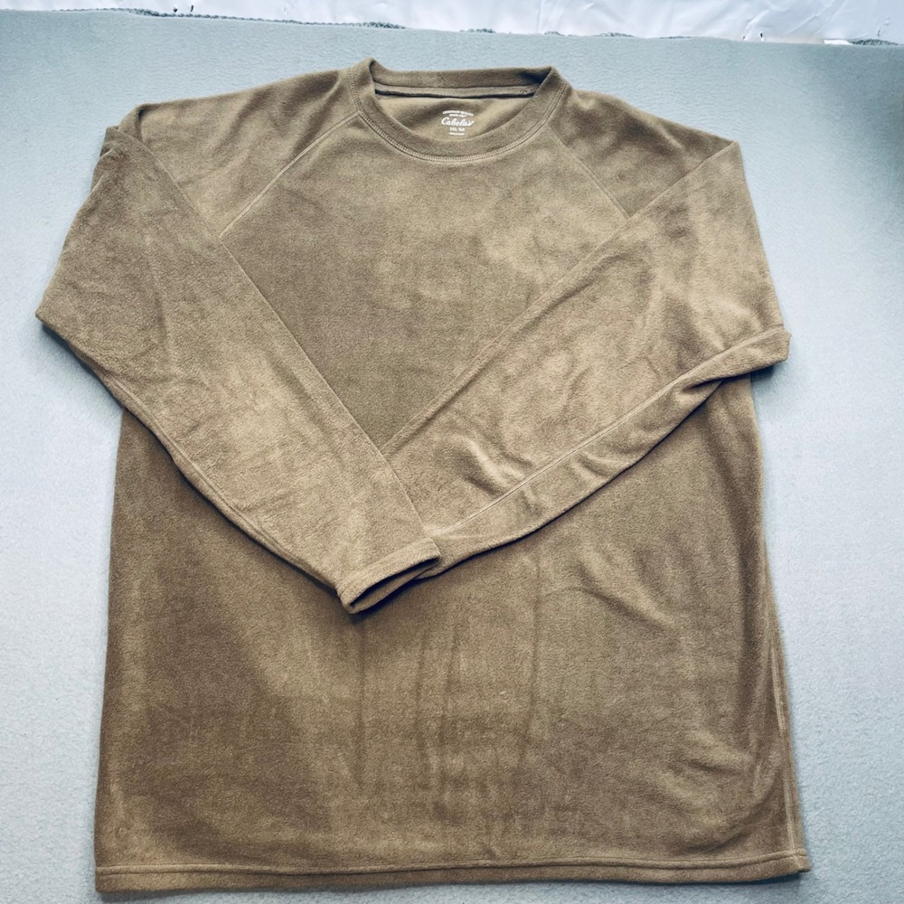 Cabela Men Fleece Pullover Polyester 2XL Tall Brown Gorpcore Outdoor‎ Shirt